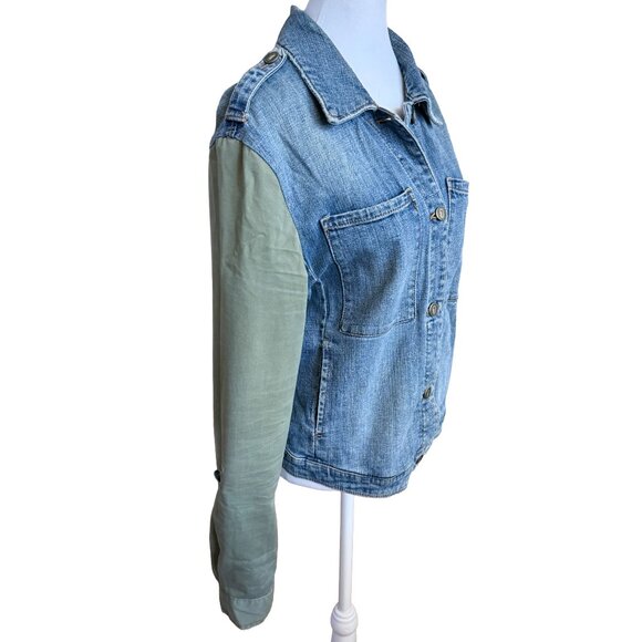 Pilcro Women's Medium Olive Green and Light Wash Blue Denim Jacket - Picture 3 of 5